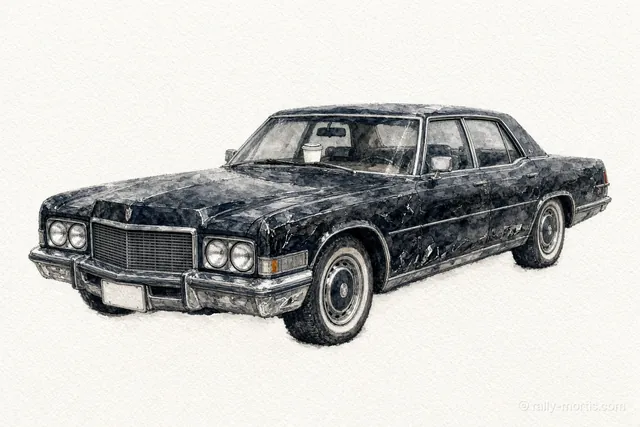 The Black Tie: a black seventies sedan
