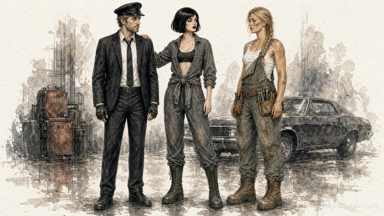 Wade, Vee and Juno Marsh stand together outside a flooded garage