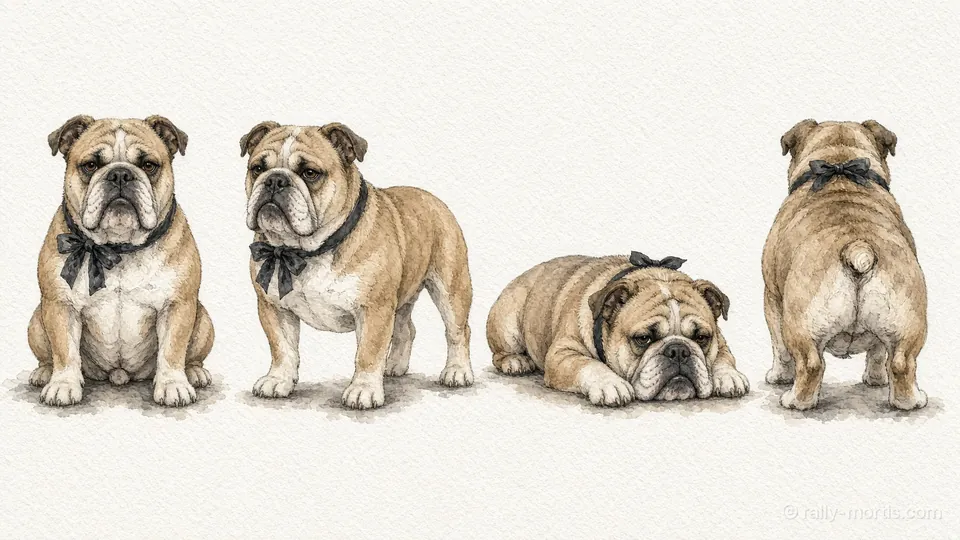 Probate the bulldog in a bow tie: four poses