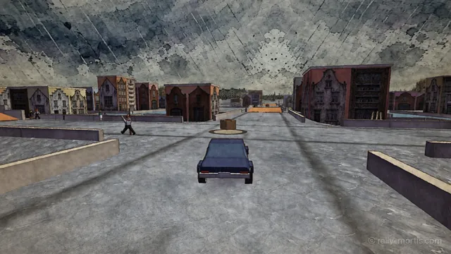 In engine: the black sedan races through Lowmarsh as the water rises