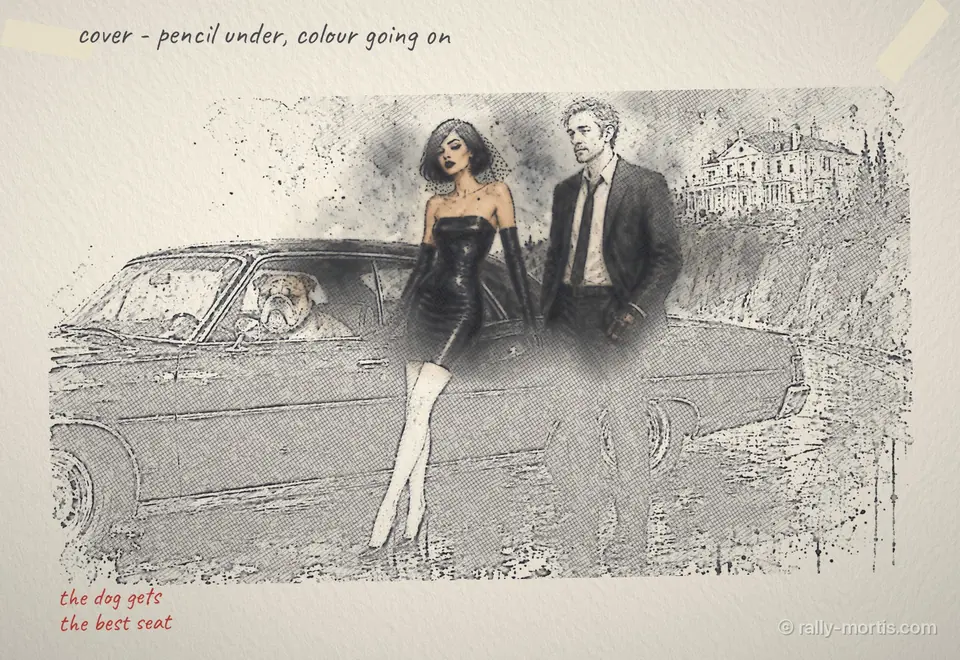 Pencil underdrawing of the cover art with the colour half laid in