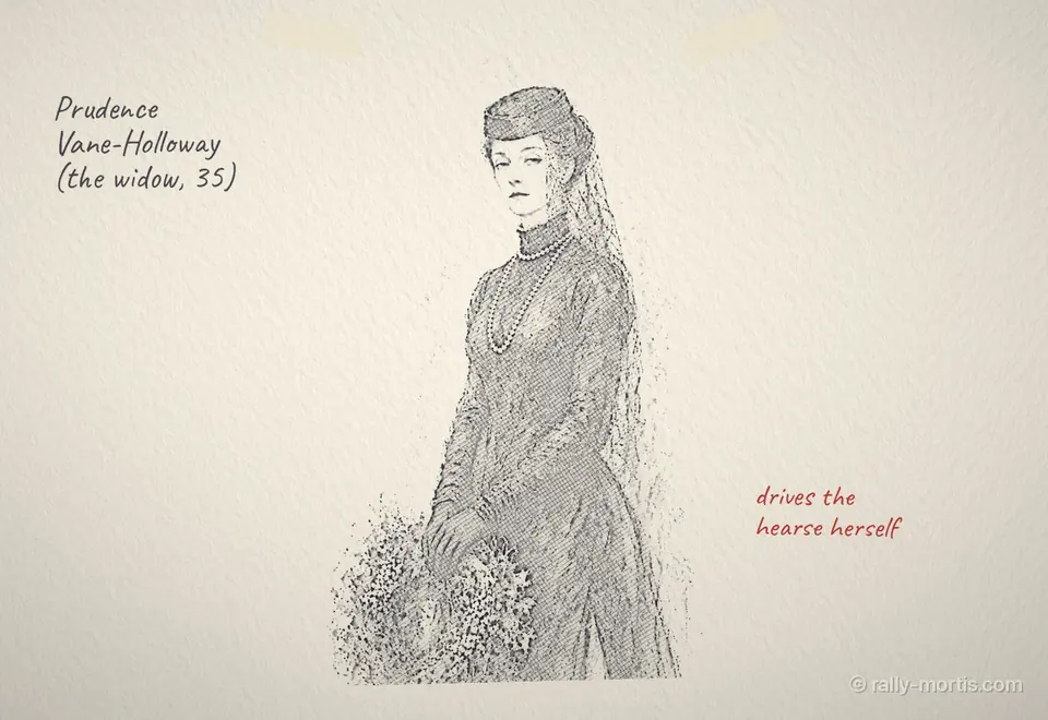 Pencil portrait of Prudence Vane-Holloway in mourning black