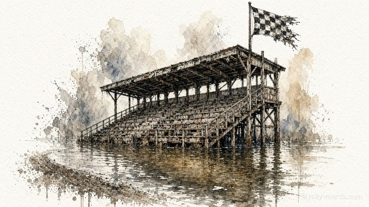 Lowmarsh's half-flooded wooden speedway grandstand