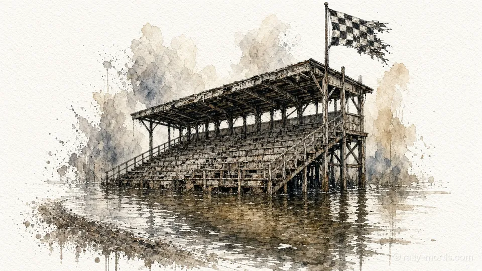 Lowmarsh's half-flooded wooden speedway grandstand
