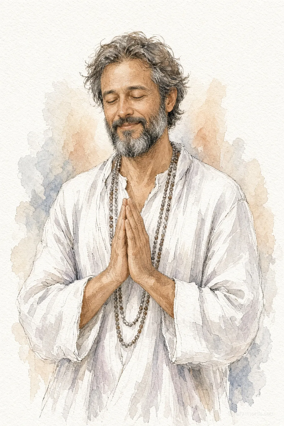 Sunny Solace in white robes and beads